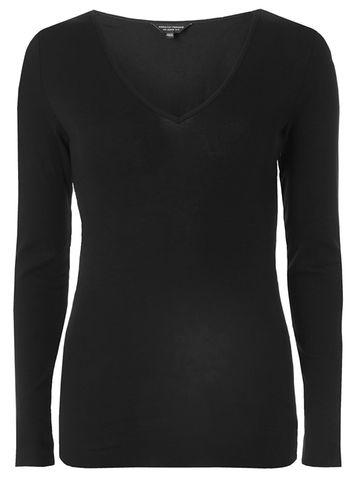 Dorothy Perkins Black Long Sleeve V-neck Top