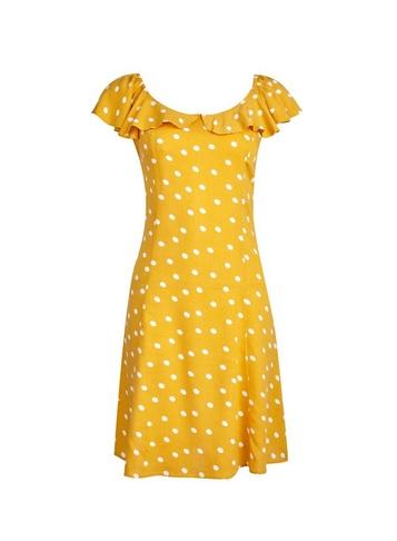Dorothy Perkins *yellow Ivory Spot Print Bardot Dress