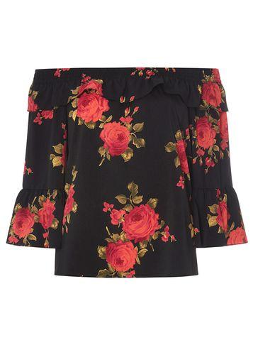 Dorothy Perkins Black Rose Print Bardot Top