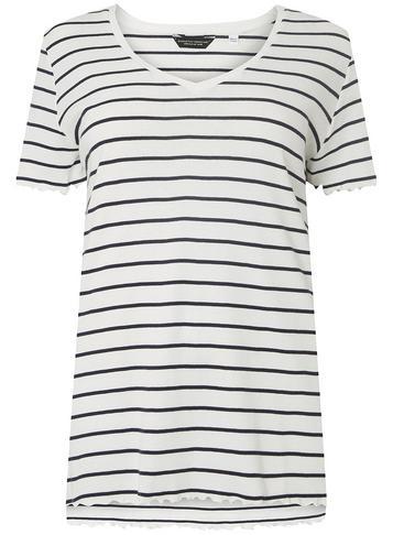 Dorothy Perkins Dp Curve Navy Striped Lettuce Edge T-shirt