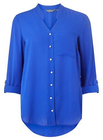 Dorothy Perkins *tall Cobalt Notch Neck Roll Sleeve Shirt