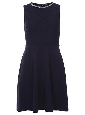 Dorothy Perkins Navy Bling Neckline Dress