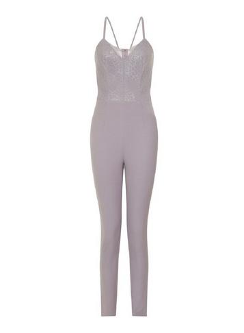 *chi Chi London Lilac Lace Detail Jumpsuit