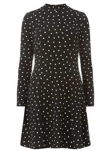 Dorothy Perkins Black Spotted High Neck Fit And Flare Dress