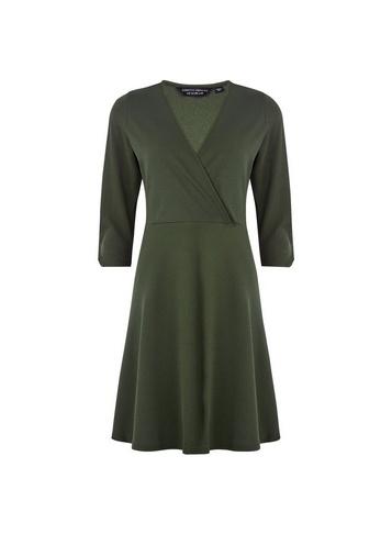 Dorothy Perkins *olive Ruched Sleeve Skater Dress