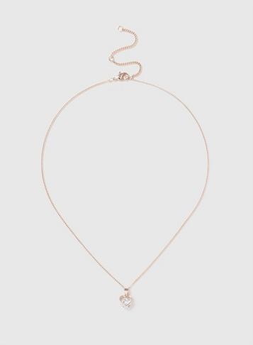 Dorothy Perkins Rose Gold Cubic Zirconia Heart Necklace