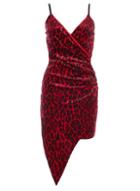 Dorothy Perkins *quiz Red Velvet Leopard Print Wrap Dress