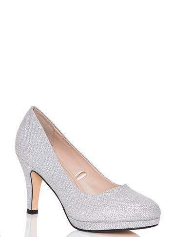 Dorothy Perkins *quiz Silver Glitter Mid Heel Court Shoes