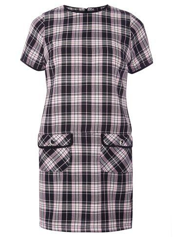 Dorothy Perkins Petite Pink And Black Check Shift Dress