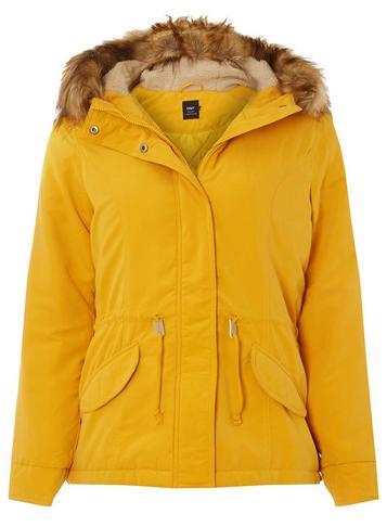 Dorothy Perkins *only Mustard Faux Fur Parka Coat