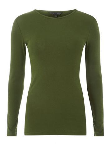 Dorothy Perkins Khaki Long Sleeve Crew Neck Top
