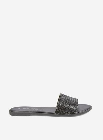 Dorothy Perkins Wide Fit Black Flam Jewelled Sandals