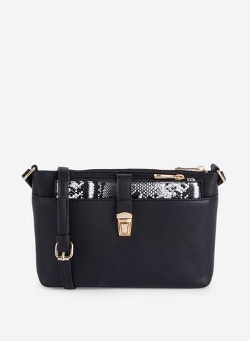 Dorothy Perkins Black Snake Push Lock Cross Body Bag