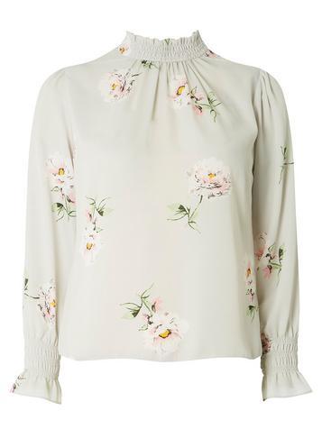 Dorothy Perkins Petite Grey And Pink Rose Print Blouse
