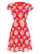 *tenki Red Floral Print Lace Dress