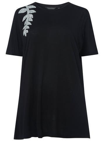 Dorothy Perkins Dp Curve Black Leaf Embellished T-shirt
