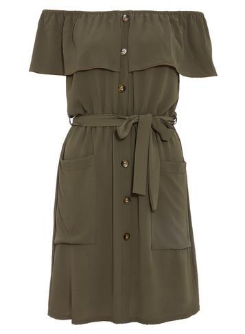Dorothy Perkins *quiz Khaki Bardot Button Dress