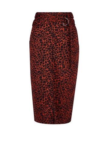 Dorothy Perkins Red Leopard Print D-ring Pencil Skirt