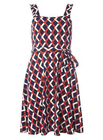 Dorothy Perkins Navy And Red Geometric Print Ruffle Sundress