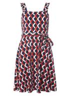 Dorothy Perkins Navy And Red Geometric Print Ruffle Sundress