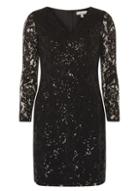 Dorothy Perkins Petite Black Sequin Lace Shift Dress