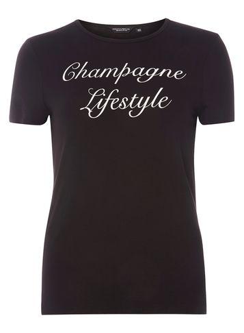 Dorothy Perkins Black 'champagne Lifestyle' Slogan T-shirt