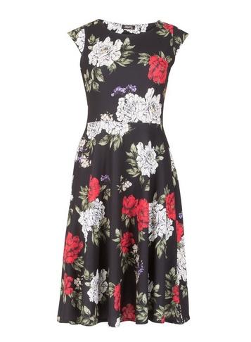 Dorothy Perkins *feverfish Black Rose Print Skater Dress