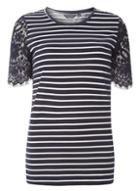 Dorothy Perkins *tall Navy Blue Lace Sleeve T-shirt