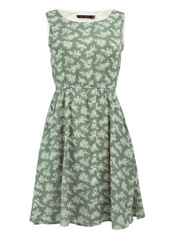 *tenki Green Floral Print Tea Dress