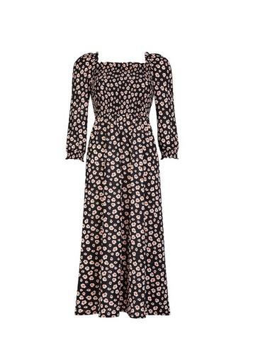 Dorothy Perkins *tall Black Ditsy Print Shirred Dress