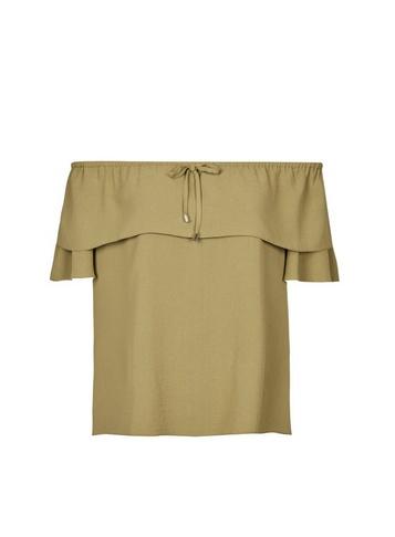 Dorothy Perkins Khaki Double Ruffle Bardot Top