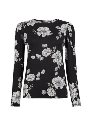 Dorothy Perkins Monochrome Floral Print Puff Sleeve Top