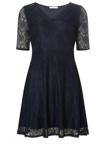 Dorothy Perkins *vila Navy Lace Short Sleeve Skater Dress