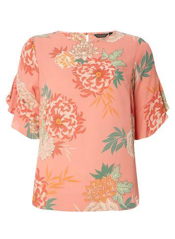 Dorothy Perkins Orange Oriental Ruffle Sleeve Top