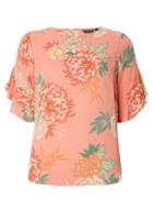 Dorothy Perkins Orange Oriental Ruffle Sleeve Top