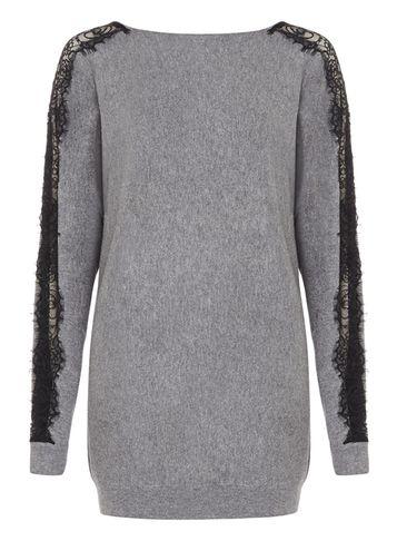 Dorothy Perkins *tall Charcoal Lace Shoulder Batwing Jumper