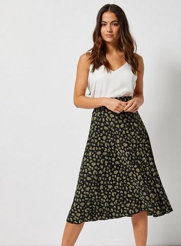 Dorothy Perkins Petite Black Animal Print Midi Skirt
