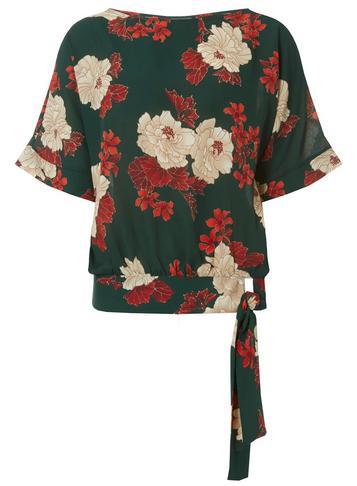 Dorothy Perkins Green Floral Tie Side Top