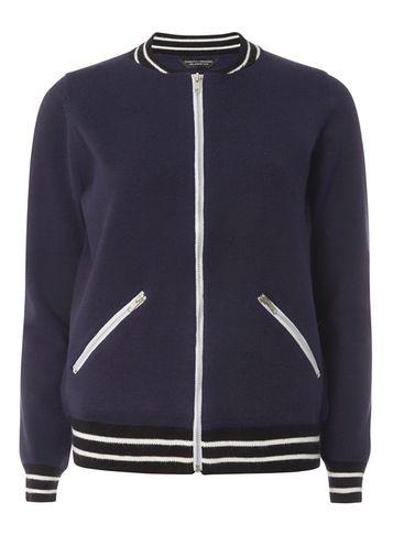 Dorothy Perkins Navy Tipped Stripe Bomber Jumper