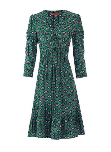 *jolie Moi Green Geometric Print Fit And Flare Dress