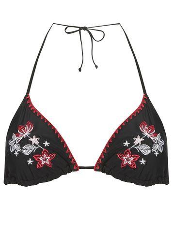 Dorothy Perkins *dp Beach Black And Pink Embroidered Bikini Top