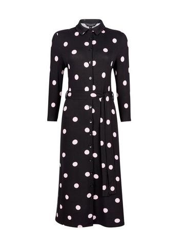 Dorothy Perkins Black Spot Print Midi Shirt Dress