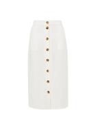 Dorothy Perkins White Button Linen Midi Skirt