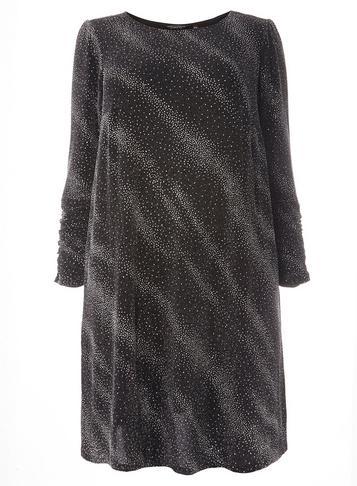 Dorothy Perkins *dp Curve Black Shimmer Ruched Sleeve Skater Dress