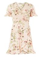 Dorothy Perkins Petite Blush Floral Print Wrap Fit And Flare Dress