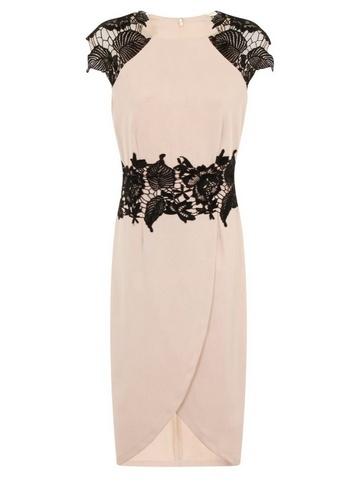 *little Mistress Nude And Black Lace Midi Dress