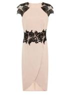 *little Mistress Nude And Black Lace Midi Dress