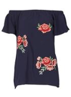 Dorothy Perkins *tenki Blue Floral Embroidery Top