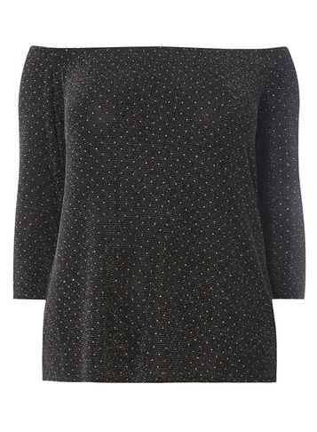 Dorothy Perkins Dp Curve Black Sparkle Stud Bardot Top