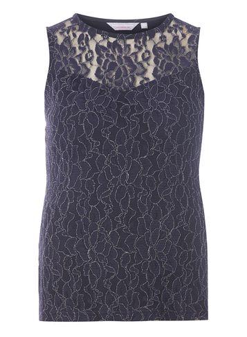 Dorothy Perkins Petite Navy Tipped Lace Shell Top